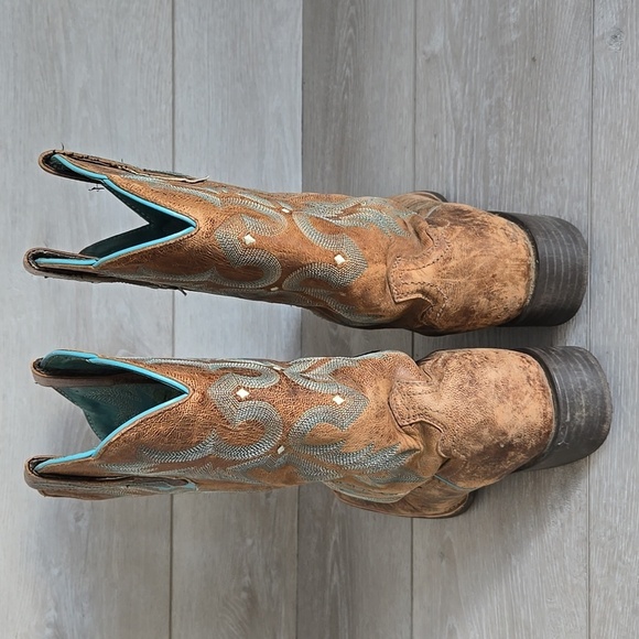 Ariat Women 10008017 Brown & Teal Western Boots Square Toe Shoes Sz 9B - Picture 6 of 15